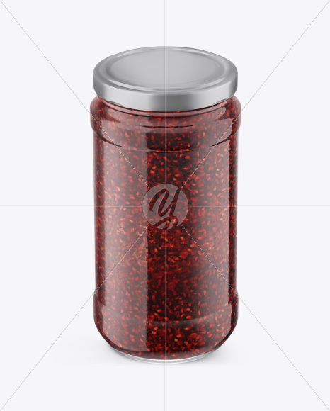 Glass Jar w/ Raspberry Jam Mockup - High Angle Shot