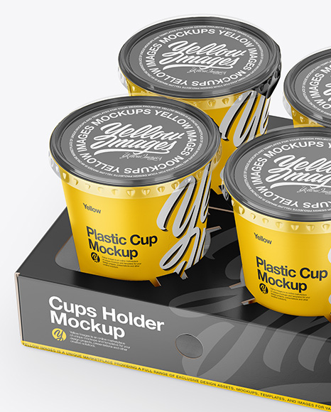 6 Plastic Cups w/ Transparent Lid Pack Mockup