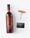 Red Wine Bottle w/ Corkscrew and Card Mockup