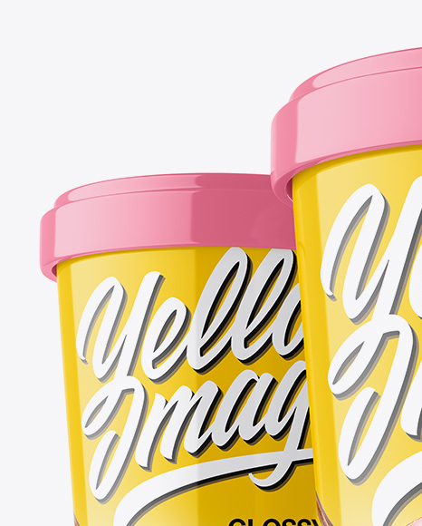 Three Glossy Ice Cream Cups Mockup