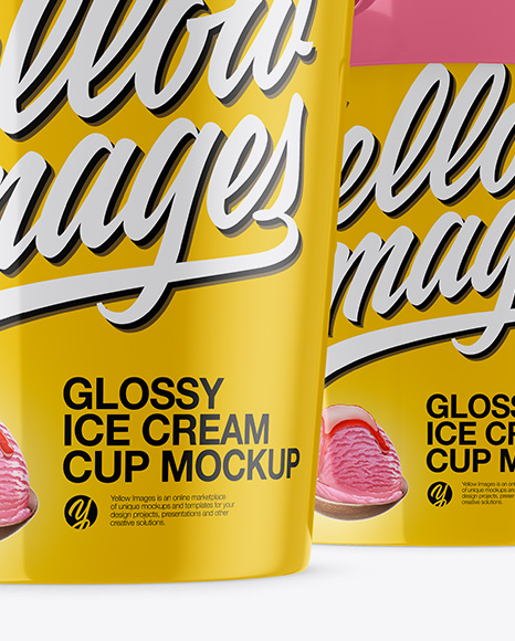 Three Glossy Ice Cream Cups Mockup