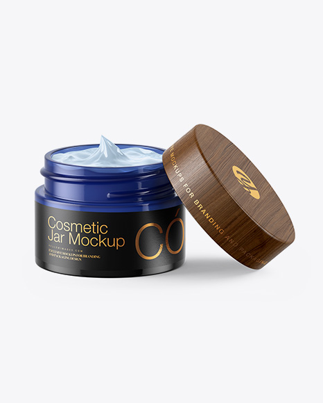 Opened Blue Glass Cosmetic Jar Mockup