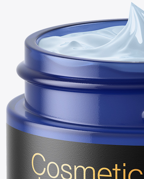 Opened Blue Glass Cosmetic Jar Mockup