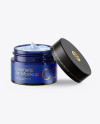 Opened Dark Blue Glass Cosmetic Jar Mockup