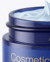 Opened Dark Blue Glass Cosmetic Jar Mockup