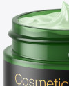 Opened Green Glass Cosmetic Jar Mockup