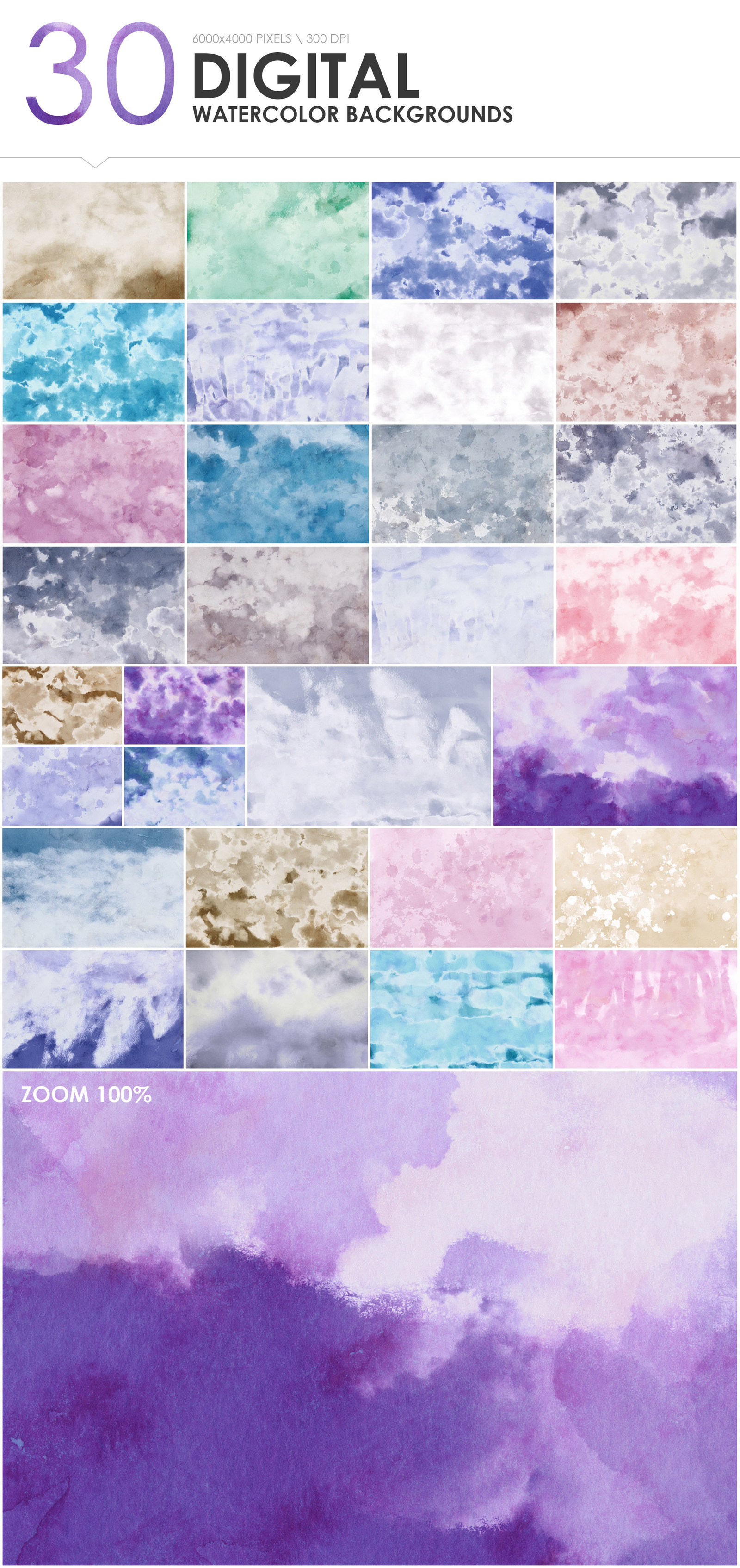 300 Diverse Watercolor Backgrounds