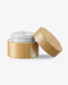 Opened Glossy Cosmetic Jar in Wooden Shell Mockup Opened Glossy Cosmetic Jar in Wooden Shell Mockup