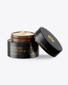 Opened Glossy Cosmetic Jar in Wooden Shell Mockup Opened Glossy Cosmetic Jar in Wooden Shell Mockup