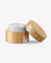 Opened Matte Cosmetic Jar in Wooden Shell Mockup Opened Matte Cosmetic Jar in Wooden Shell Mockup