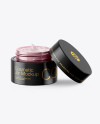 Opened Metallic Cosmetic Jar in Wooden Shell Mockup Opened Metallic Cosmetic Jar in Wooden Shell Mockup