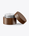 Opened Matte Metallic Cosmetic Jar in Wooden Shell Mockup Opened Matte Metallic Cosmetic Jar in Wooden Shell Mockup