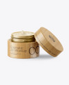 Opened Matte Metallic Cosmetic Jar in Wooden Shell Mockup Opened Matte Metallic Cosmetic Jar in Wooden Shell Mockup
