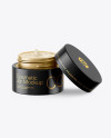 Opened Matte Metallic Cosmetic Jar in Wooden Shell Mockup Opened Matte Metallic Cosmetic Jar in Wooden Shell Mockup