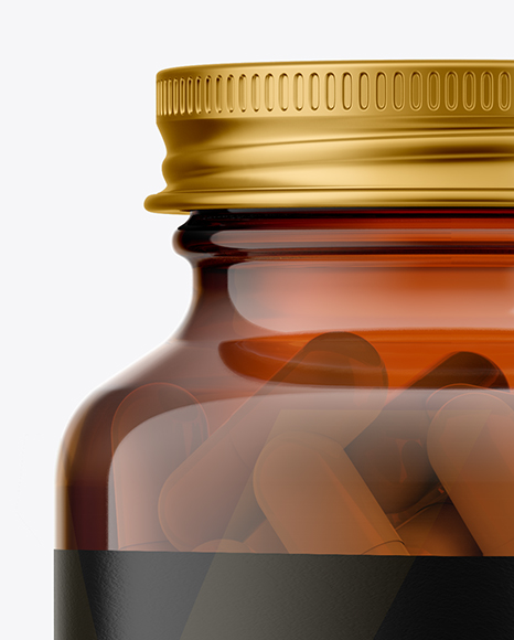 Amber Glass Bottle With Pills Mockup