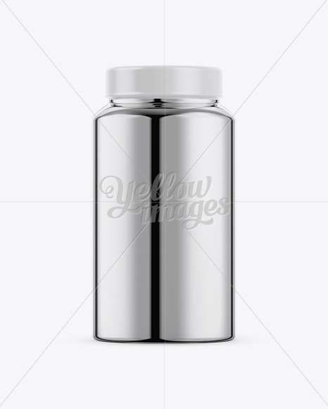 Nutritional Supplement Bottle With Chrome Finish Mockup - Eye-Level Shot