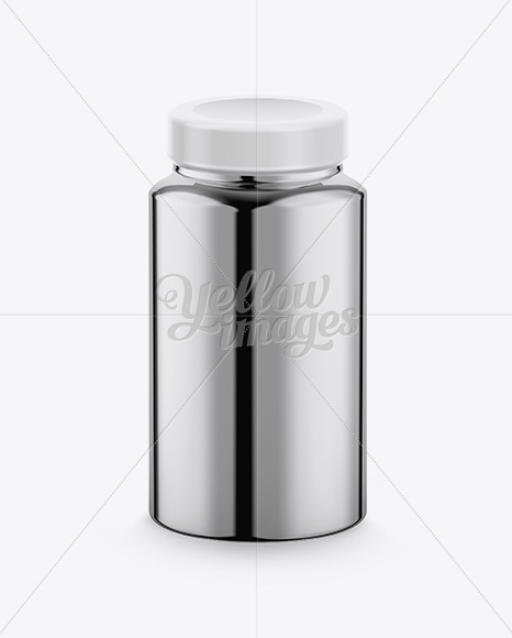 Nutritional Supplement Bottle With Chrome Finish Mockup - High-Angle Shot