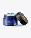 Opened Dark Frosted Blue Glass Cosmetic Jar Mockup