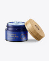 Opened Dark Frosted Blue Glass Cosmetic Jar Mockup