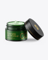 Opened Dark Frosted Green Glass Cosmetic Jar Mockup