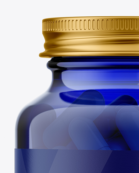 Blue Glass Bottle With Pills Mockup