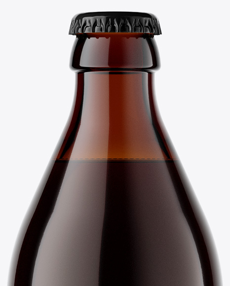 Amber Glass Bottle With Dark Beer Mockup