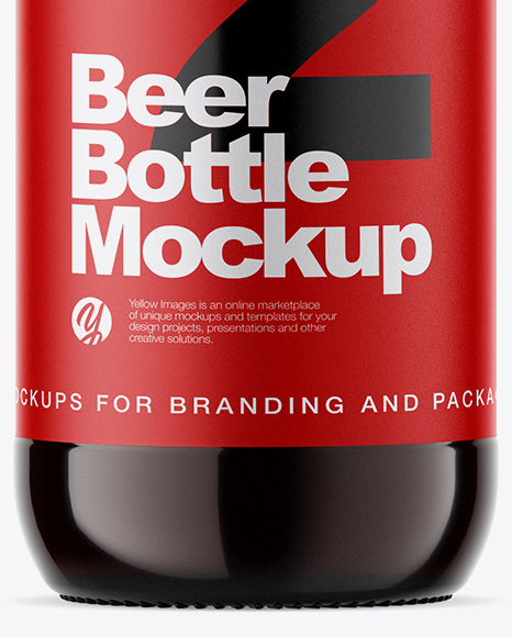 Amber Glass Bottle With Dark Beer Mockup