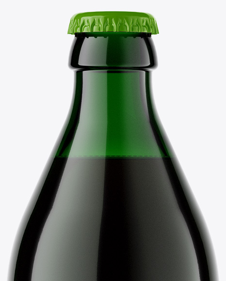 Green Glass Bottle With Dark Beer Mockup