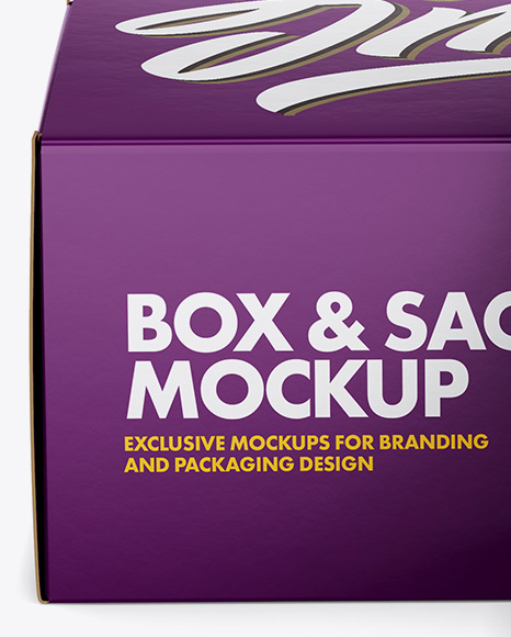 Metallic Sachet with Box Mockup - Front View