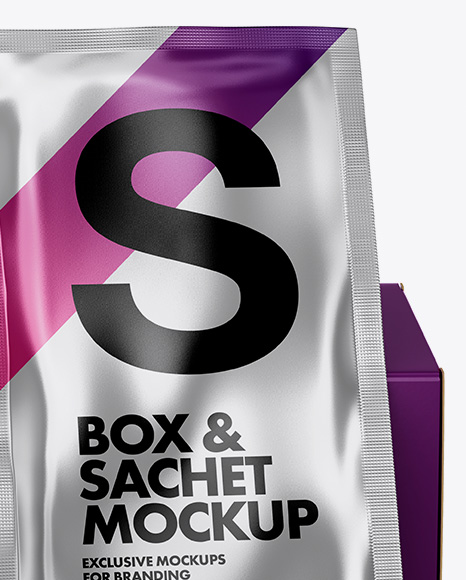 Metallic Sachet with Box Mockup - Front View