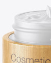 Opened Frosted Glass Cosmetic Jar in Wooden Shell Mockup