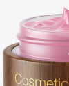 Opened Frosted Glass Cosmetic Jar in Wooden Shell Mockup