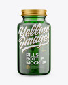 Green Glass Bottle With Pills Mockup