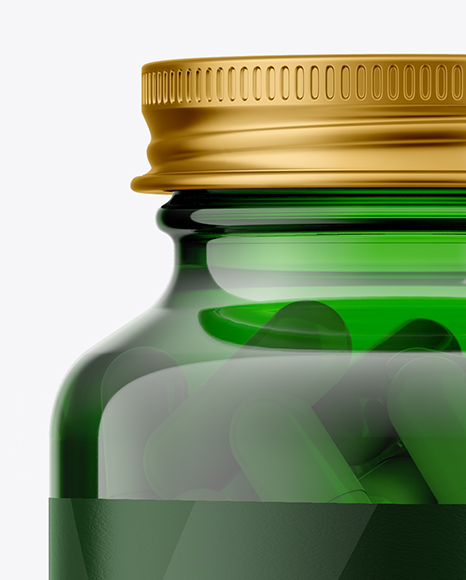 Green Glass Bottle With Pills Mockup