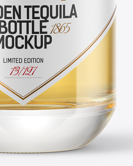 Golden Tequila Bottle with Wooden Cap Mockup