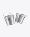 Two Metallic Paint Buckets Mockup