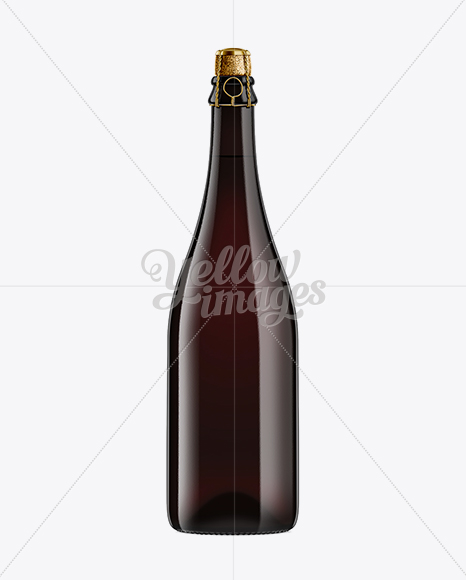 750ml Black Amber Beer Bottle with a Cork and Muselet Mockup