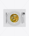 Plate with Fish Soup and Cutlery Mockup - Top View