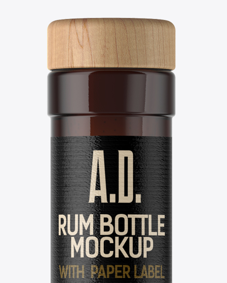 Amber Glass Bottle with Rum Mockup