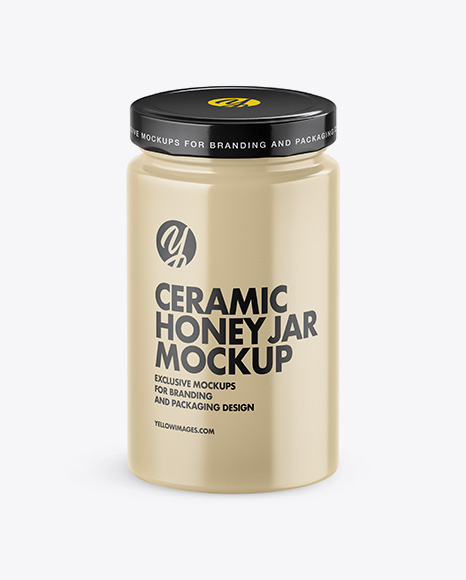 Glossy Ceramic Honey Jar Mockup