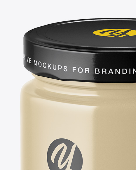 Glossy Ceramic Honey Jar Mockup