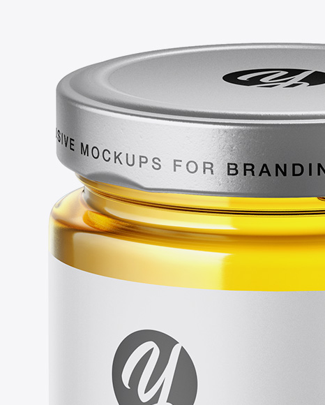 Clear Glass Pure Honey Jar Mockup