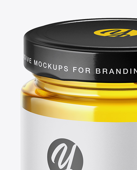 Clear Glass Pure Honey Jar Mockup