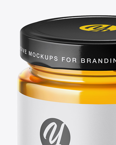 Clear Glass Acacia Honey Jar Mockup