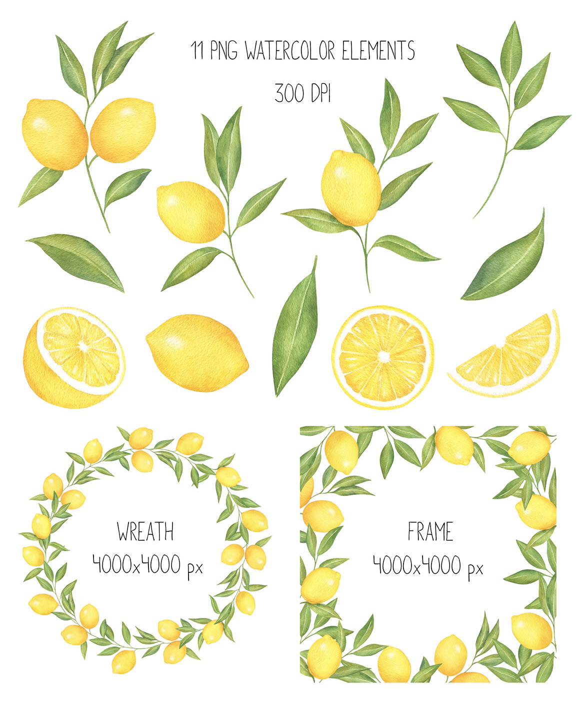 Lemon and Citrus Watercolor Clipart, Lemon wreath, seamless pattern Lemon and Citrus Watercolor Clipart, Lemon wreath, seamless pattern