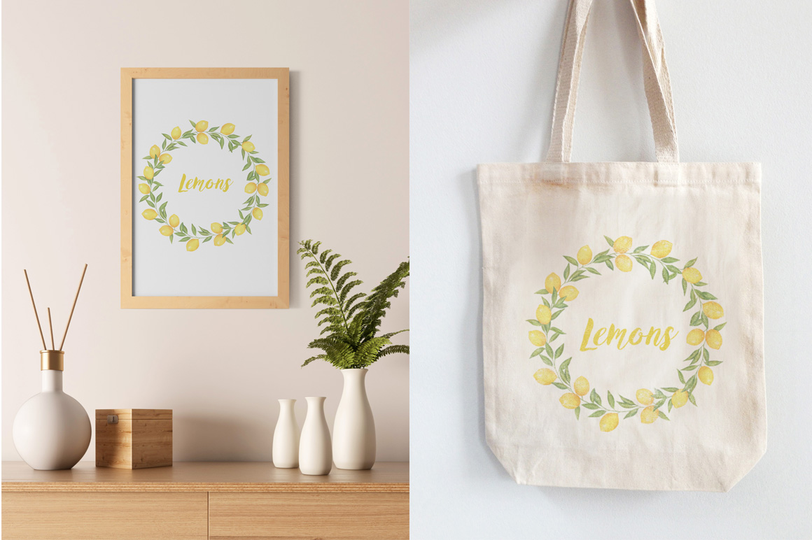 Lemon and Citrus Watercolor Clipart, Lemon wreath, seamless pattern Lemon and Citrus Watercolor Clipart, Lemon wreath, seamless pattern