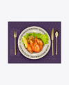 Plate with Fillet Of Red Fish and Cutlery Mockup - Top View