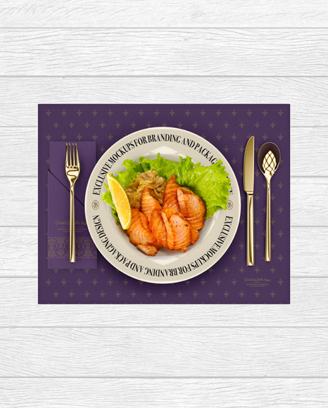 Plate with Fillet Of Red Fish and Cutlery Mockup - Top View