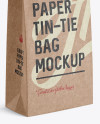 Kraft Paper Bag w/ a Kraft Paper Tin-Tie Mockup - Halfside View