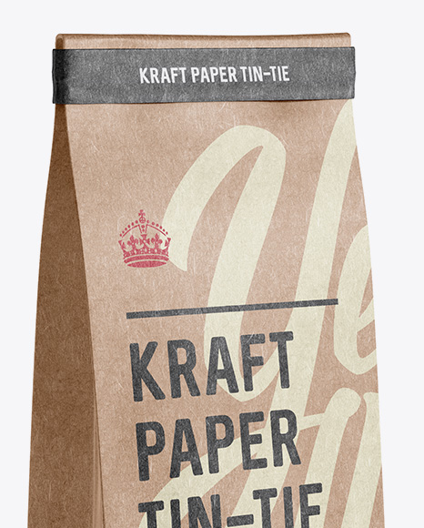 Kraft Paper Bag w/ a Kraft Paper Tin-Tie Mockup - Halfside View